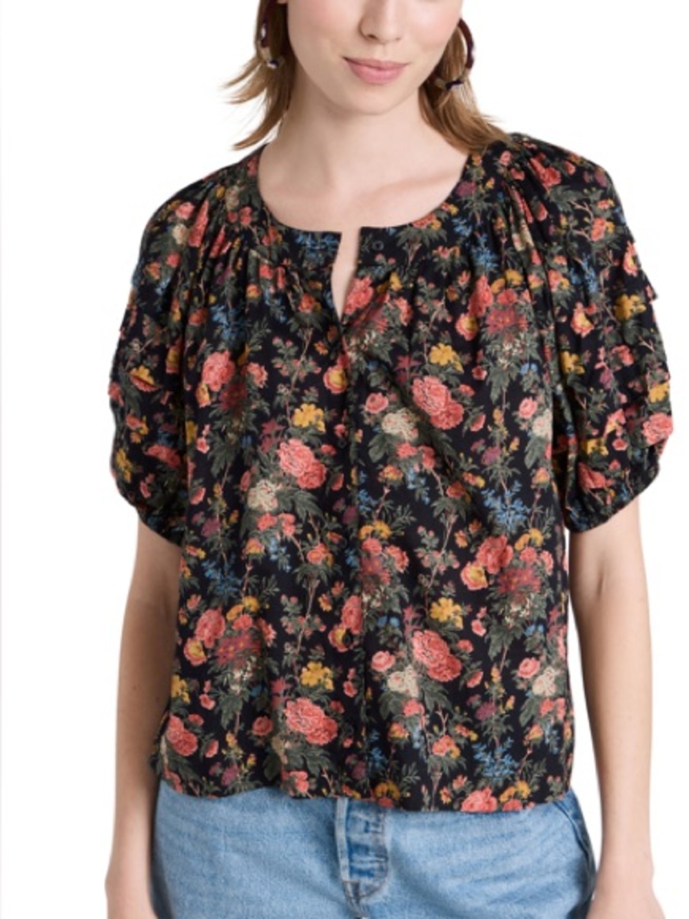 THE GREAT. The Carriage Gathered Cotton-voile Blouse Enchanted Floral (129)